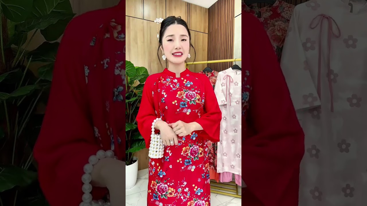 ÁO DÀI NHUNG CHÉO IN HOA AD625 NOKA|Đặt hàng ☎️035.272.4567