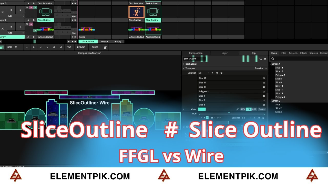 SliceOuline FFLG vs Slice Outline Wire trong Resolume Arena [ElementPik.com]