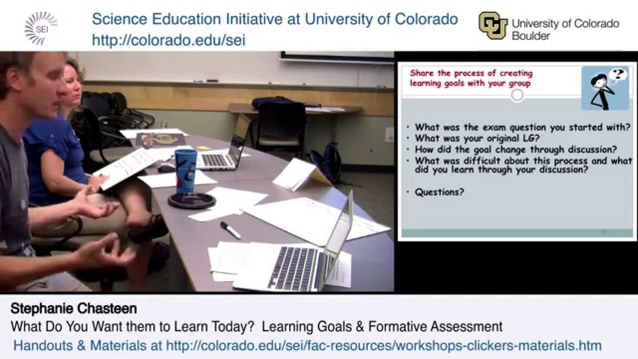 Learning Goals & Formative Assessment:  Workshop  (