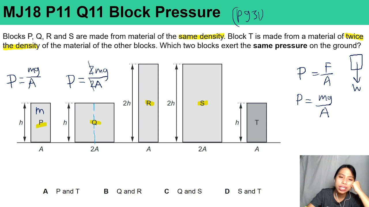 4.3b Ex1 MJ18 P11 Q11 Block Pressures | AS Density and Pressure | Cambridge A Level 9702 Physics