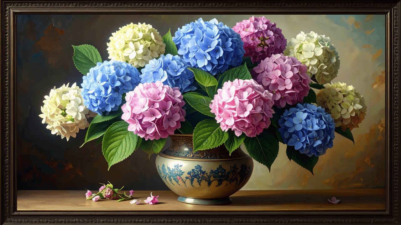 4K Frame TV Art Hydrangea Bouquet in Rich Color and Light