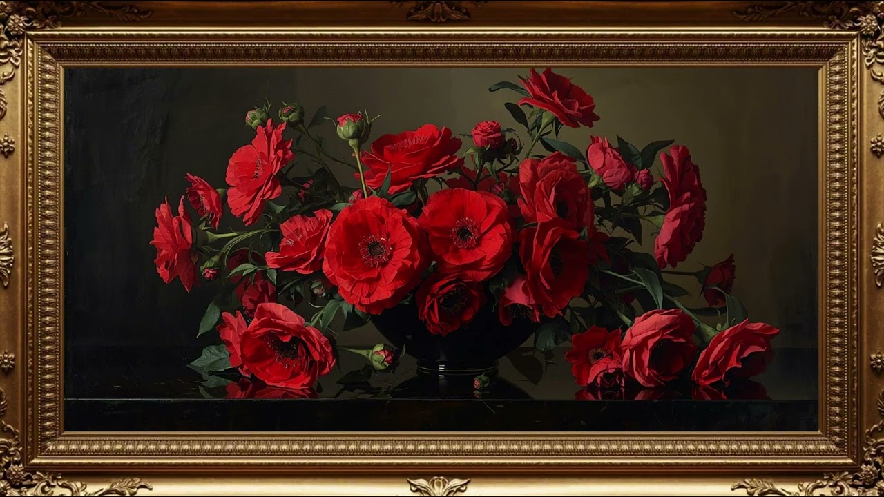 2 Hours of Luxury Floral Art 🌹 | Elegant Red Roses Painting in 4K | Relaxing Vis