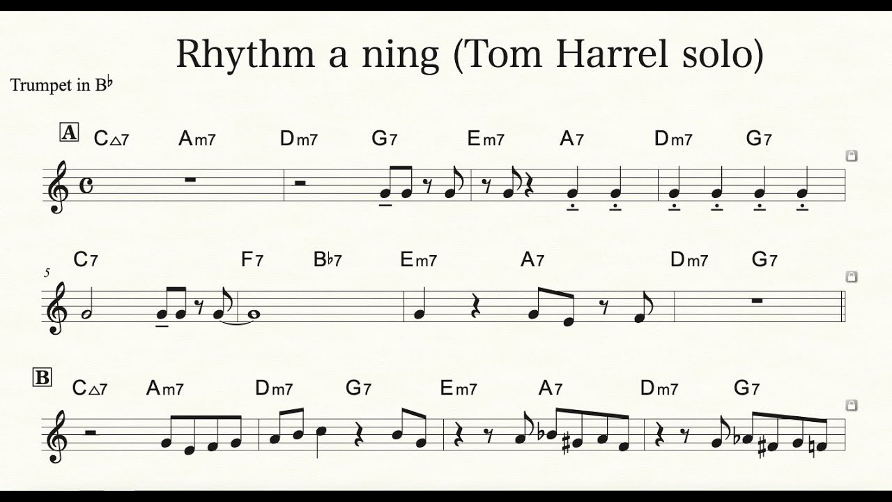 【Rhythm a ning】 Dave Chisholm Playing Tom Harrell Trumpet solo (Transcription) inB♭