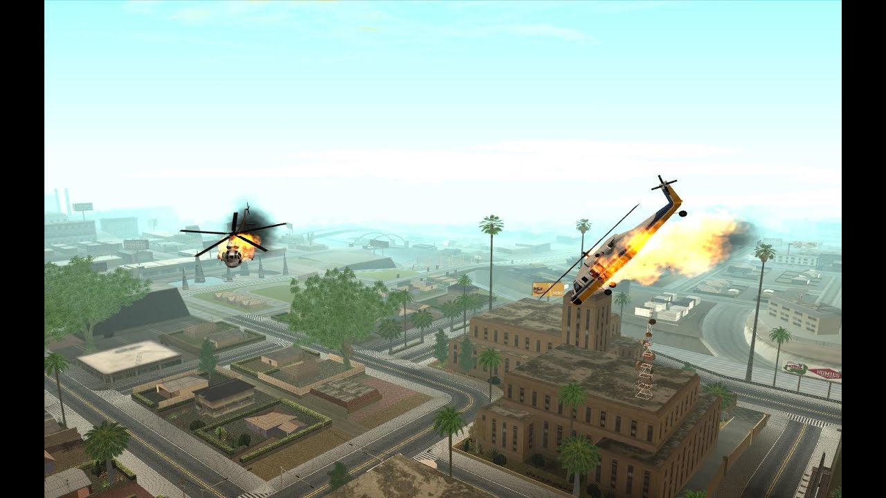 GTA San Andreas flying exploding helicopter