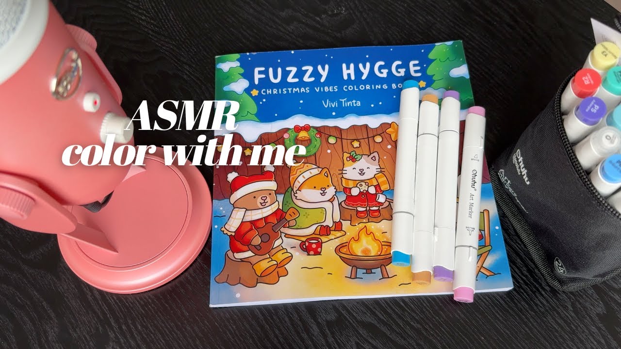 ASMR color with me 🦊☃️❄️ fuzzy hygge christmas coloring book & ohuhu markers