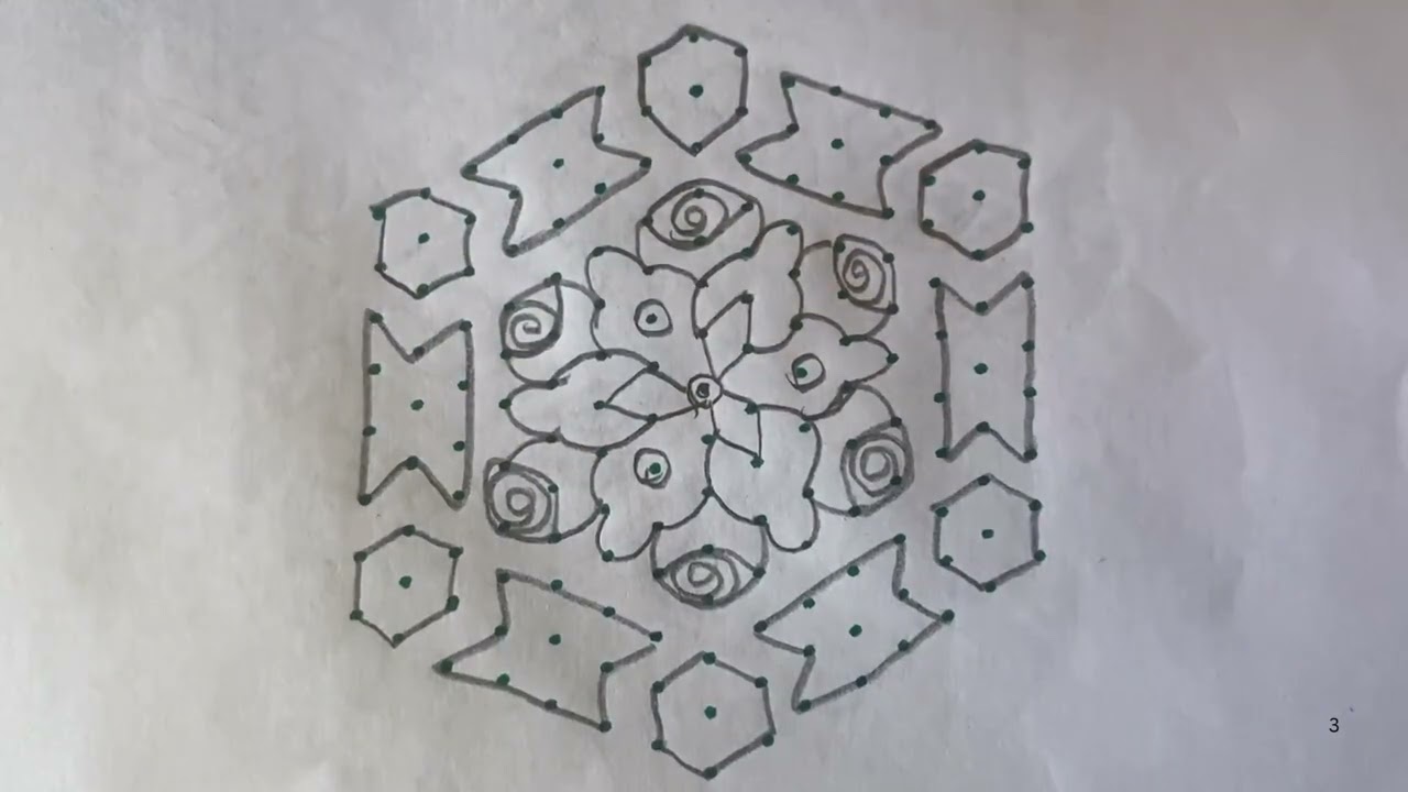 # 1343 Simple design kolam by using 15 to 8 middle dots 