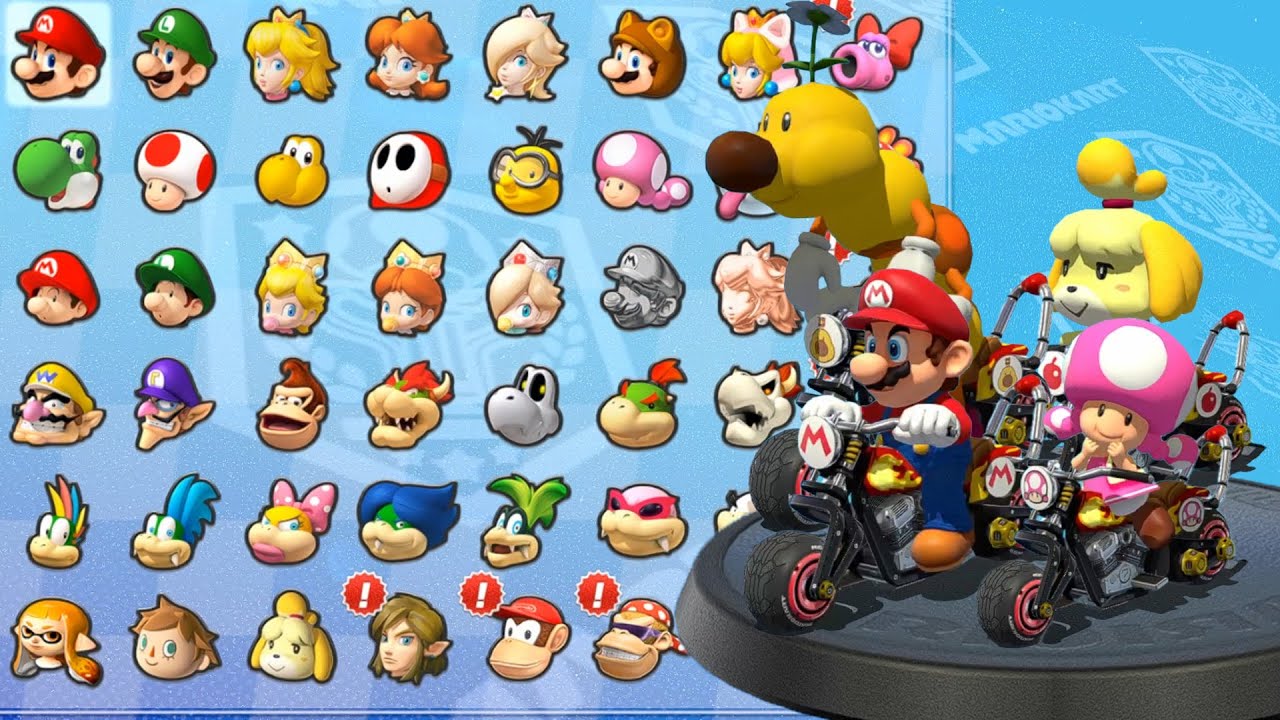 Mario Kart 8 Deluxe - Mario Vs Toadette Vs Wiggler Vs Isabelle drive Flame Rider in every Races
