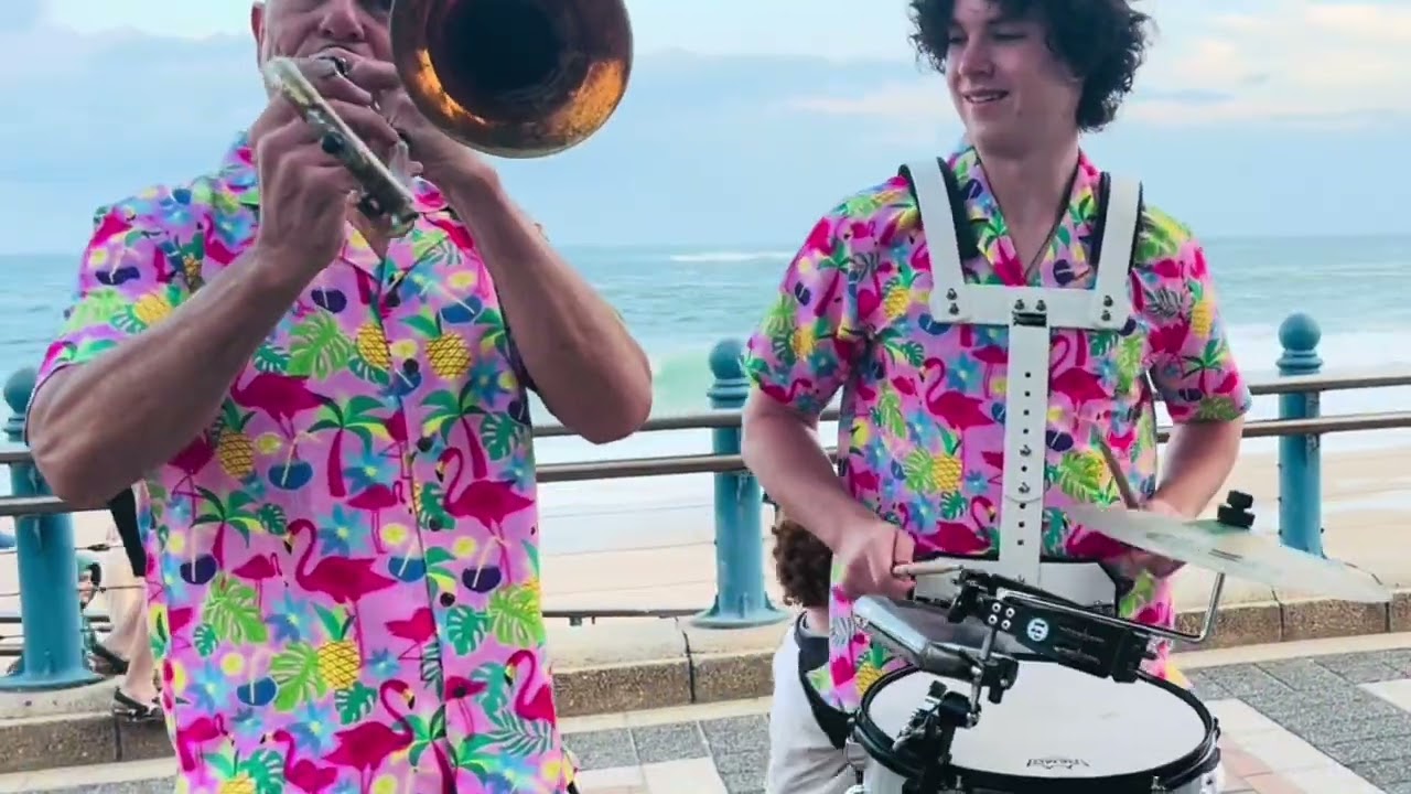 Trombone version of the “Panther Panther Theme”, played along with two drummers