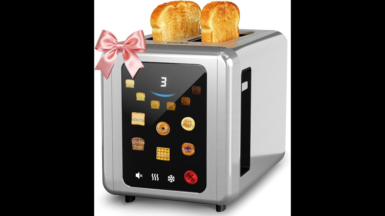 WHALL Full Touch Screen Toaster 2 Slice, 1.5'' Extra Wide Slot Smart Toaster with Digital Timer,