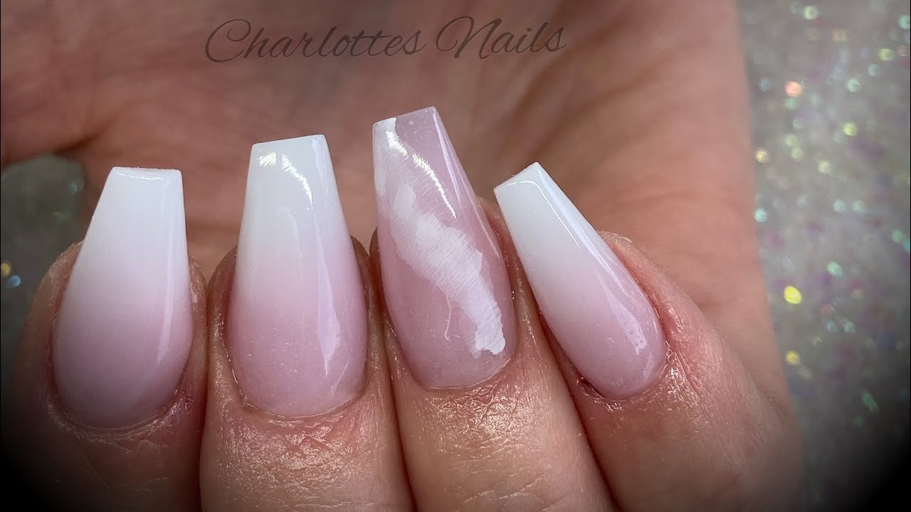Acrylic nails - pink & white ombr&eacute; with smokey ink