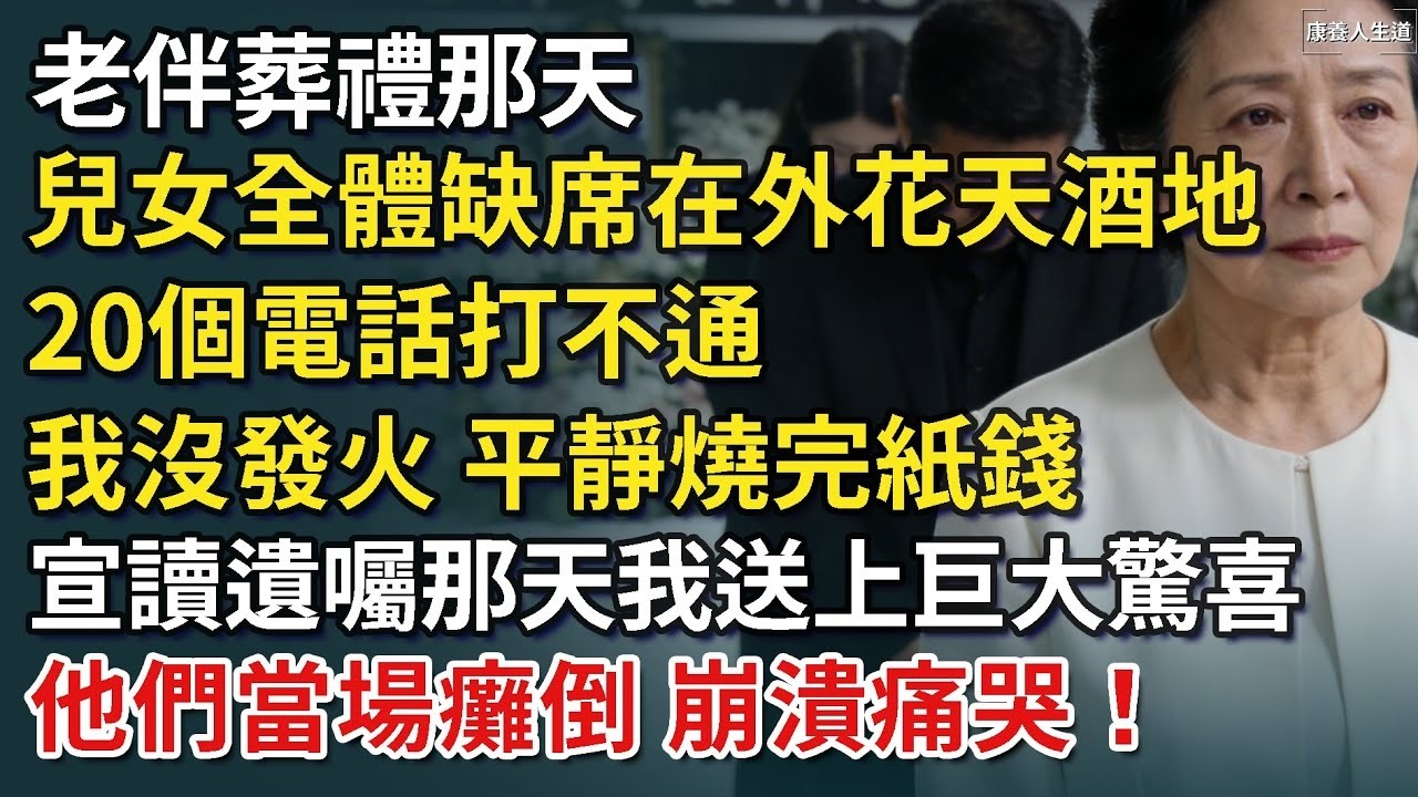 老伴葬礼那天，儿女全体缺席在外花天酒地，20個電話打不通，我没发火，平静燒完紙钱，宣讀遺囑那天他們收到我的惊喜，他們立刻當場癱倒！【康養人生道】 #康養人生道 #上了年紀該明白的事 #養老