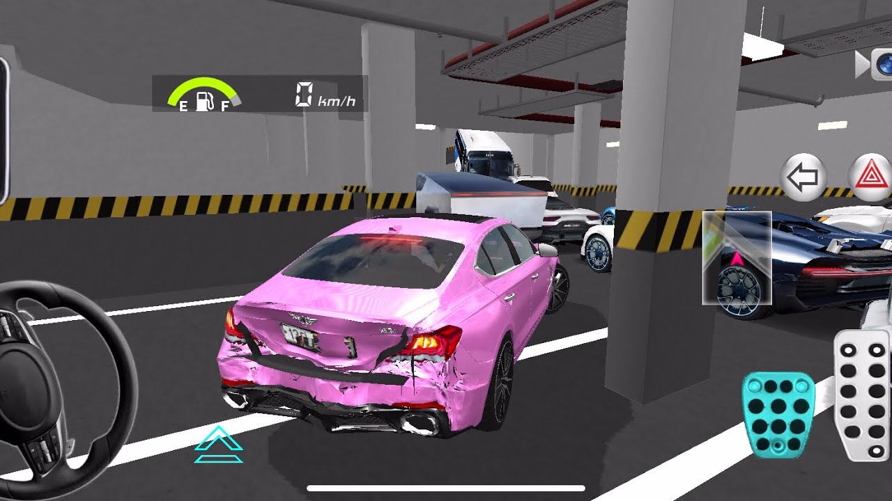 Crashed car Pink Mercedes g63 car got stuck inside Parking building 3D driving class #gaming