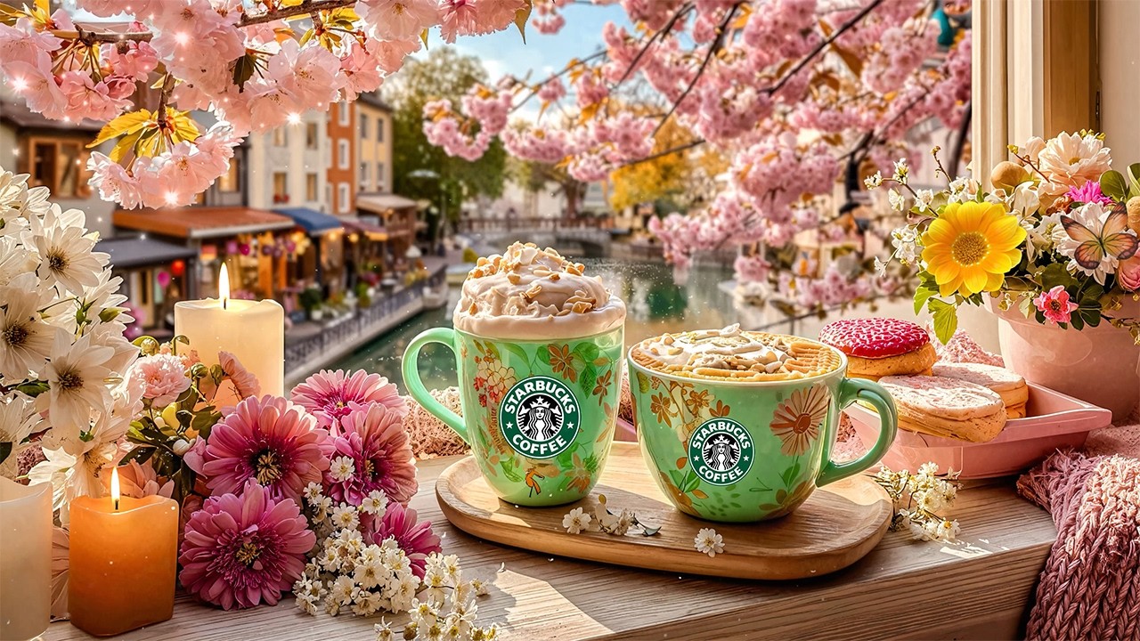 【スタバBGM】朝の甘さに酔いしれる- 4月に最も人気の高いスターバックスのカフェ音楽 | 春の桜カフェで楽しむジャズ＆ボサノバ☕川辺のやさしい光に包まれる癒し、心ほどける穏やかなひととき「広告なし」