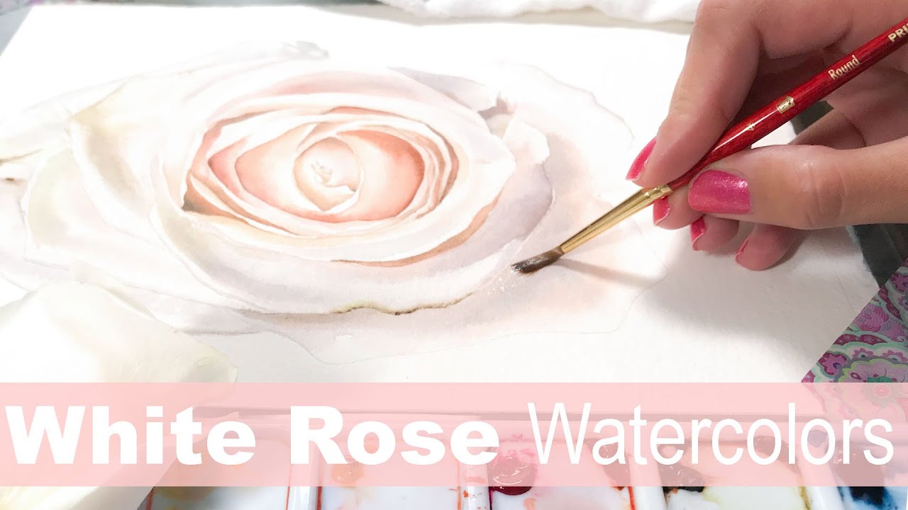 Painting a REALISTIC WHITE Rose Center in Watercolor using pale washes