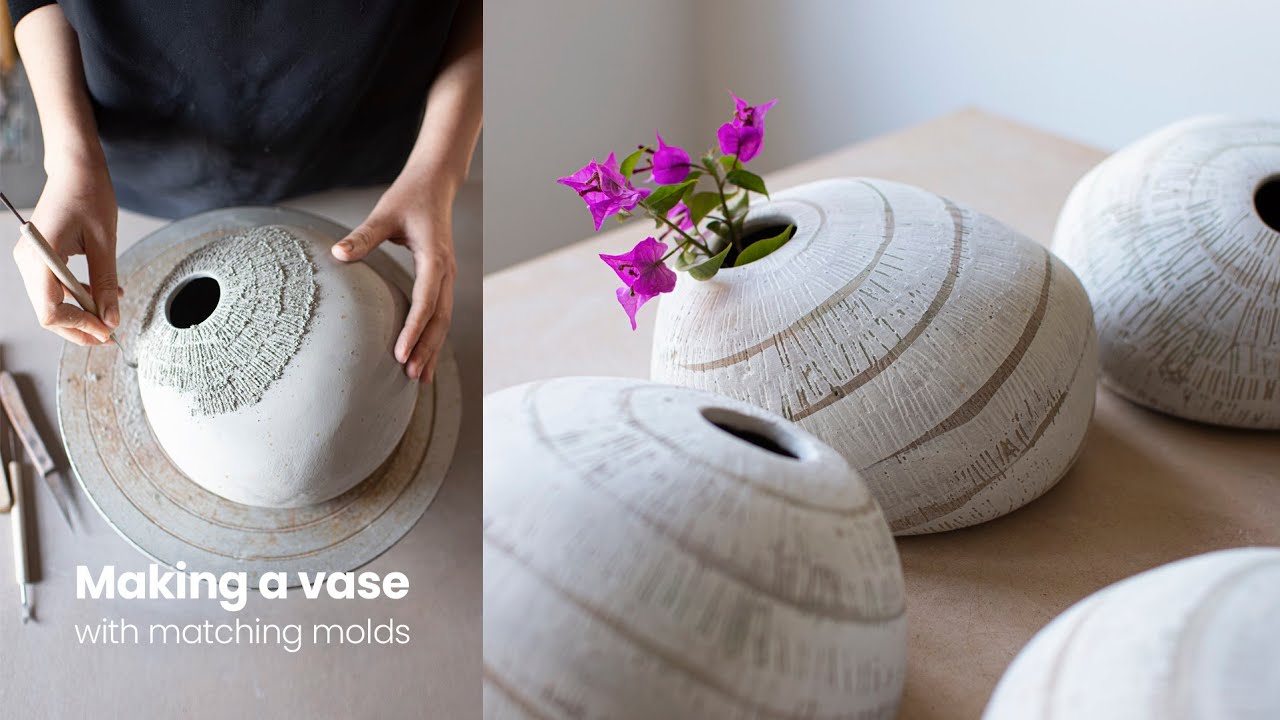 Slab built ceramic vase with simple plaster molds