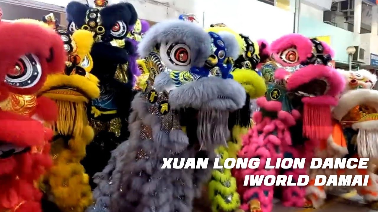 colorful lion dance troupe shop blessing & performance by xuan long sabah
