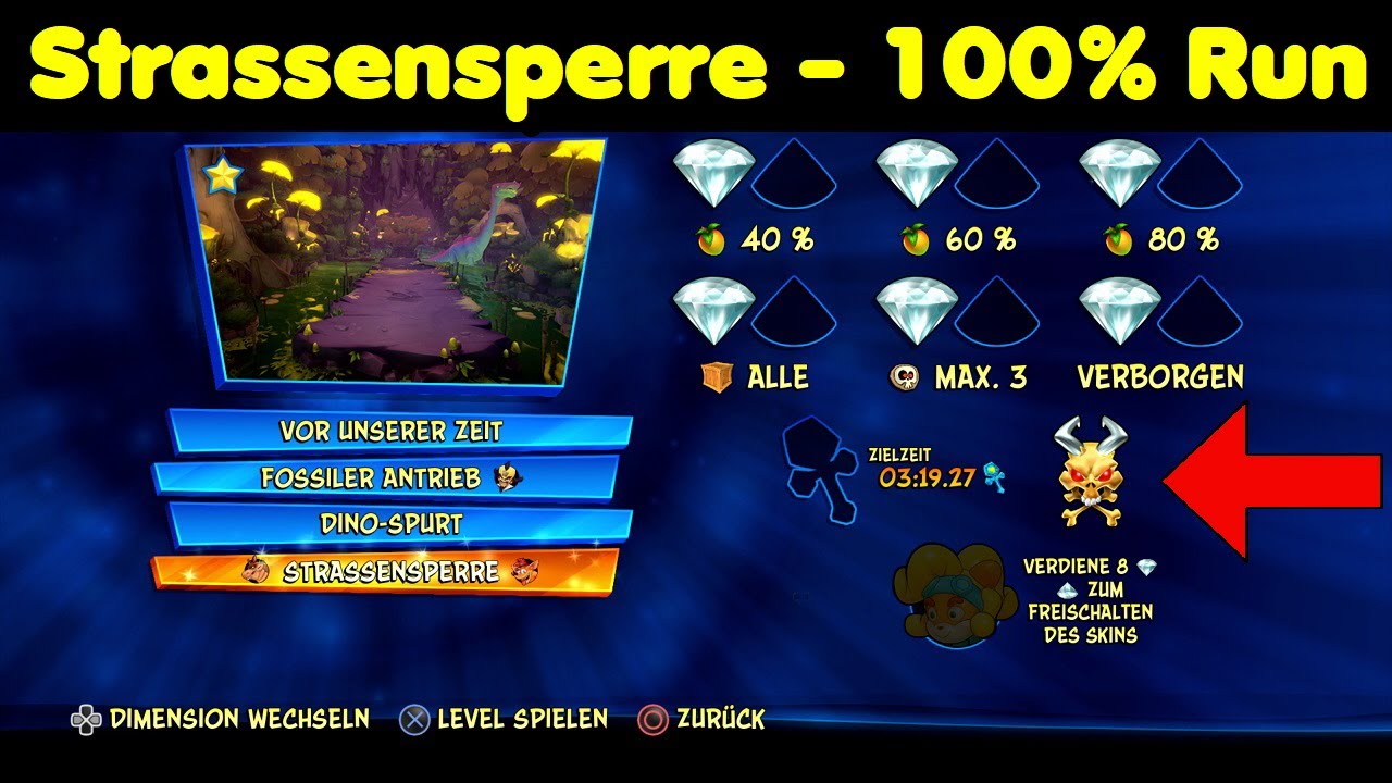 Crash Bandicoot 4 Strassensperre 100% alle Edelsteine perfektes Relikt versteckter Edelstein deutsch