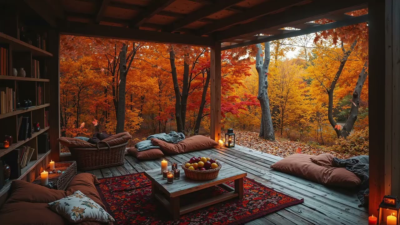 🍂 Autumn Porch Jazz ✨ Cozy Fall Ambience with Smooth Jazz Music | Relaxing Autumn Evening Vibes