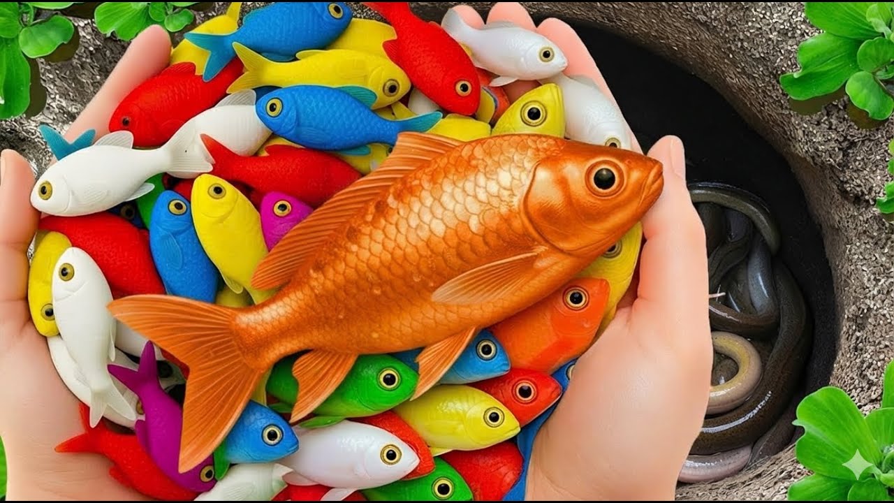 Catching colorful fish under clear water with bare hands🐠| Gold fish baby turtle Koi fish Betta fish