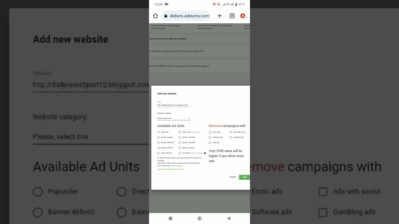 How to add adsterra ads in website|how to add website in adsterra| adsterra earning app