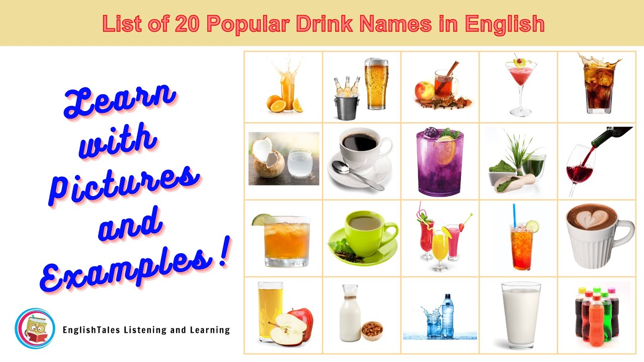 List of 20 Popular Drink Names in English | English Vocabulary | Learn English #vocabulary #english