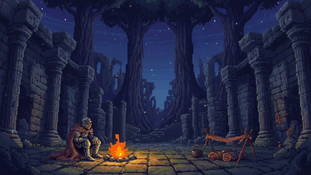 Campfire Among the Forgotten Ruins, Medieval Night Forest Ambience