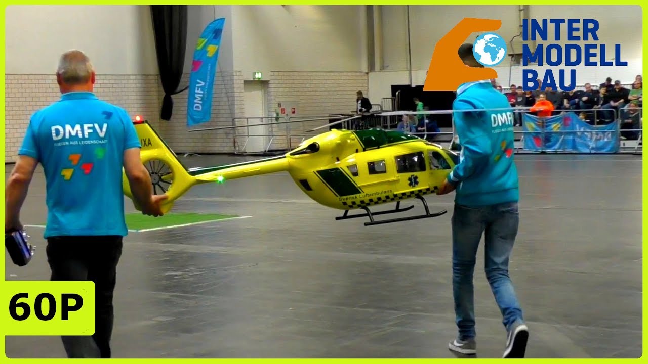 BEAUTIFUL SCALE XL RC EC145-T2 FROM VARIO INDOOR FLIGHT - INTERMODELLBAU DORTMUND 2019