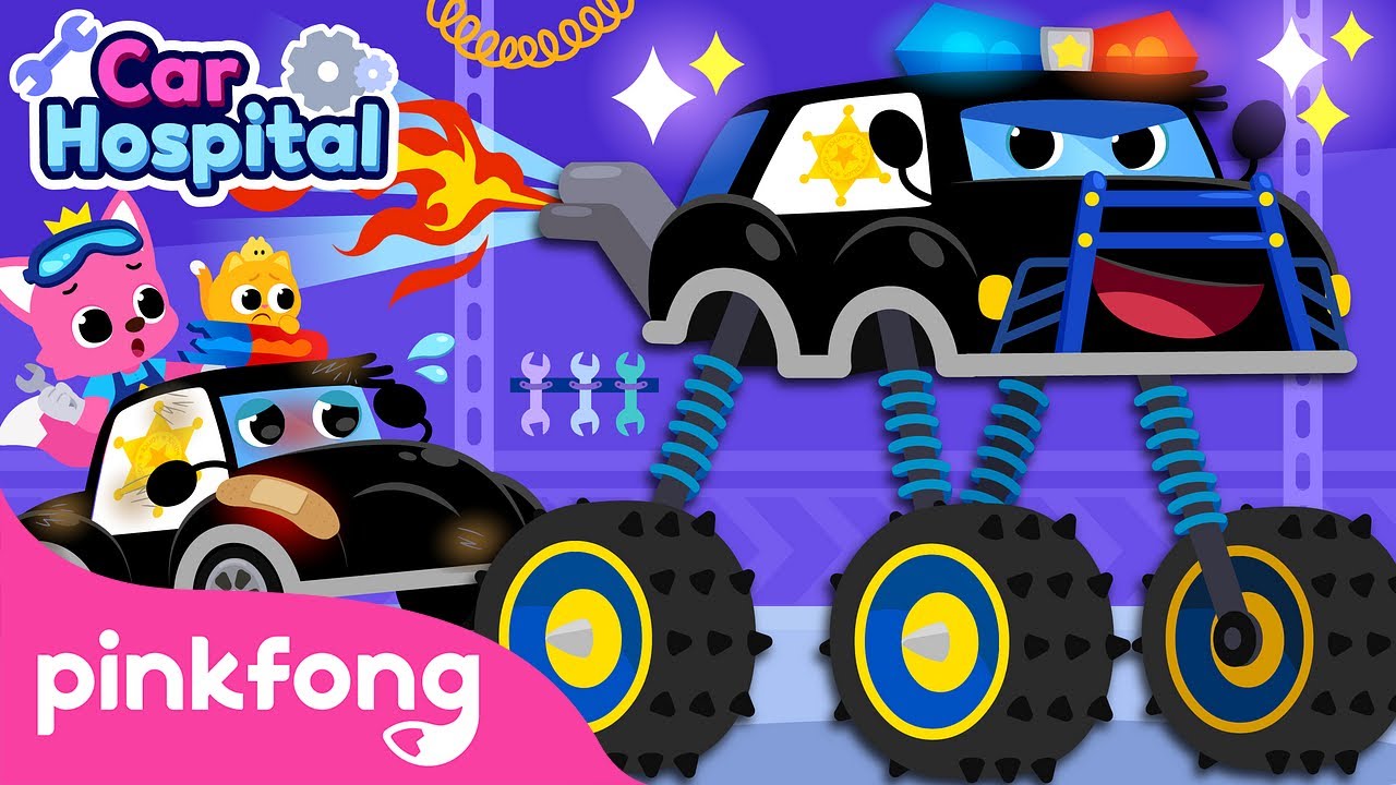 🚨 The Police Monster Truck Is Broken | Car Hospital | Fun Car Songs | Pinkfong Official