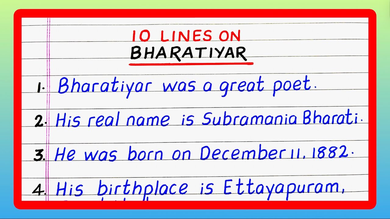 10 Lines on Bharatiyar | Few Lines on Bharatiyar | Essay on Bharatiyar | Subramania Bharati