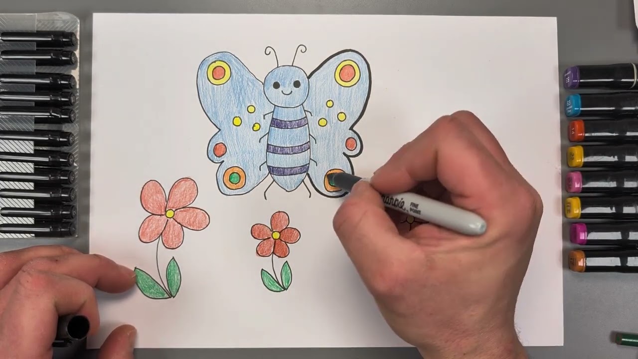 Cute Butterfly and Flowers Drawing for Children