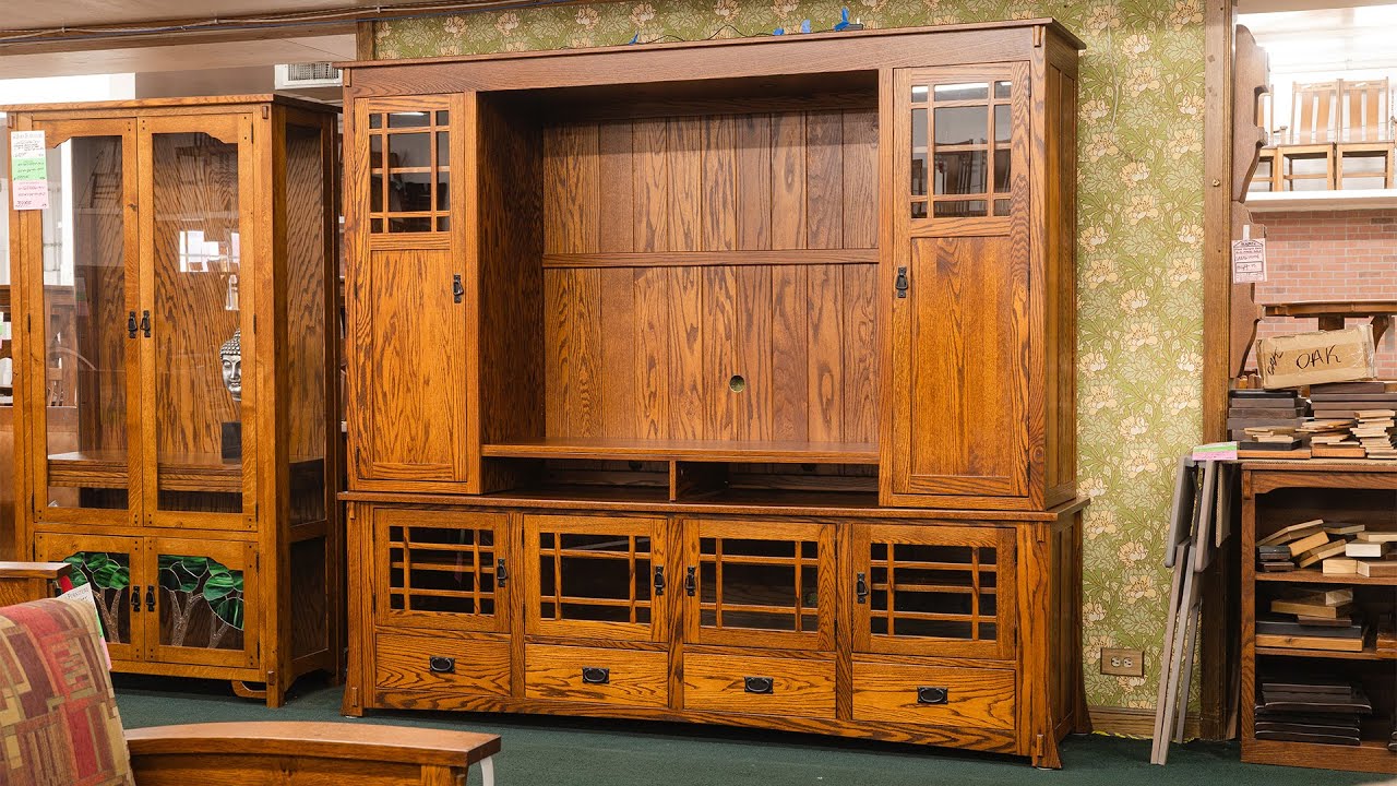 Mission Style Solid Wood TV Stand with Topper | Handmade Amish Entertainment Center #solidwood #wood