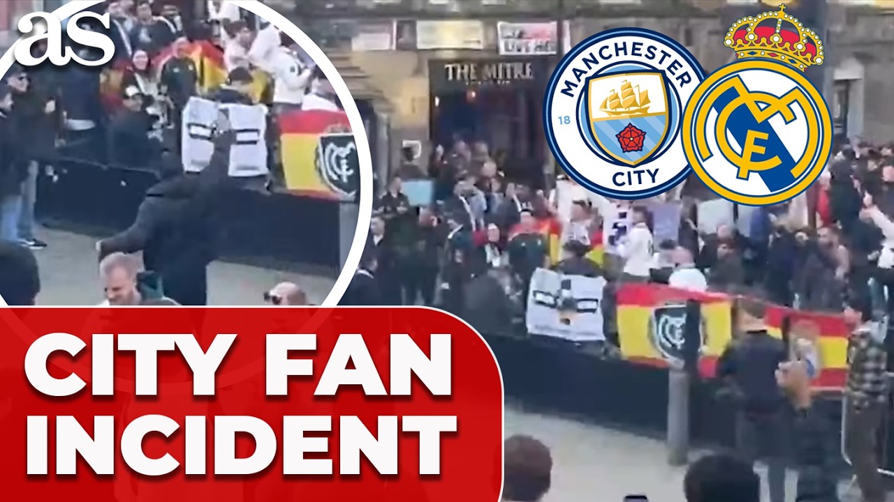 Tensions rise as MANCHESTER CITY fan wanders through REAL MADRID pre-game gathering