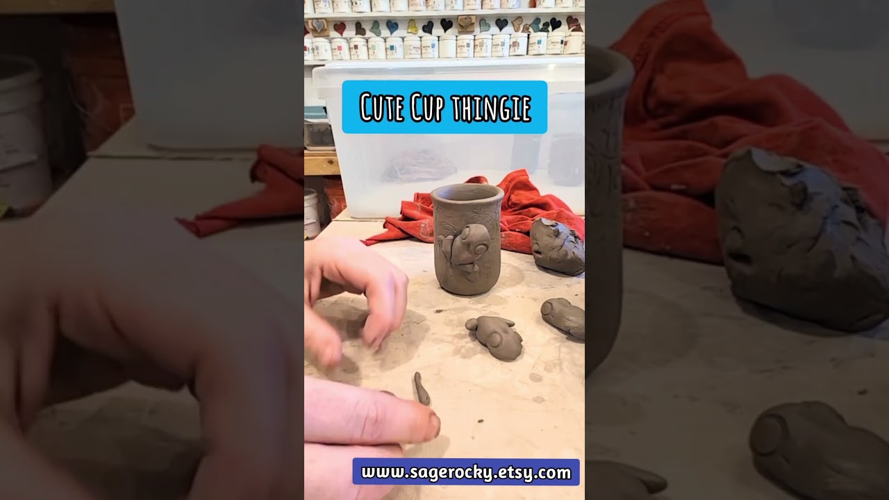 Clay Frog Sculpted on a Cup #frogs #clayfrog #sculptedfrog #sculpture #potterystudio #sculpting