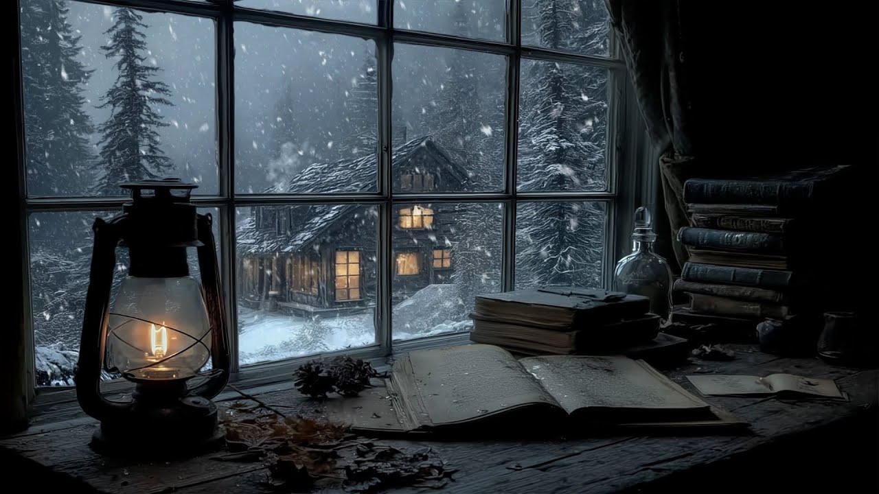 Old Cabin in Snow – Dark Academia Library Ambience for Focus & Reading ✨