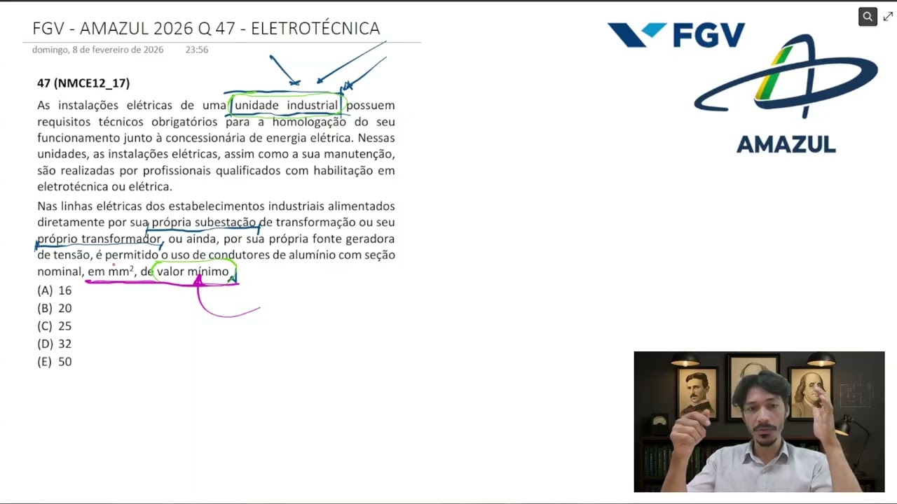 FGV - AMAZUL 2026 - Q47 - ELETROTÉCNICA - Instalações Elétricas