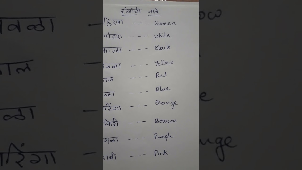 Names of colours in Marathi  through English