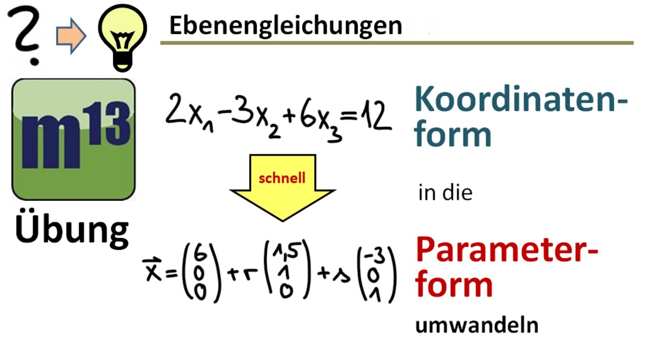 Koordinatenform der Ebenengleichung in die Parameterform umwandeln - schnell