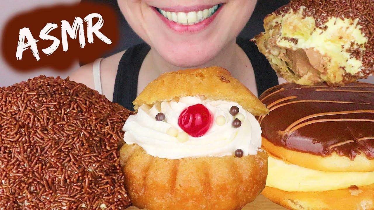 HUGE PROFITEROLE PUFF, CHOCOLATE CAKE SANDWICH & RUM BABA 🍩 | ASMR Mukbang | Real Eating Sounds