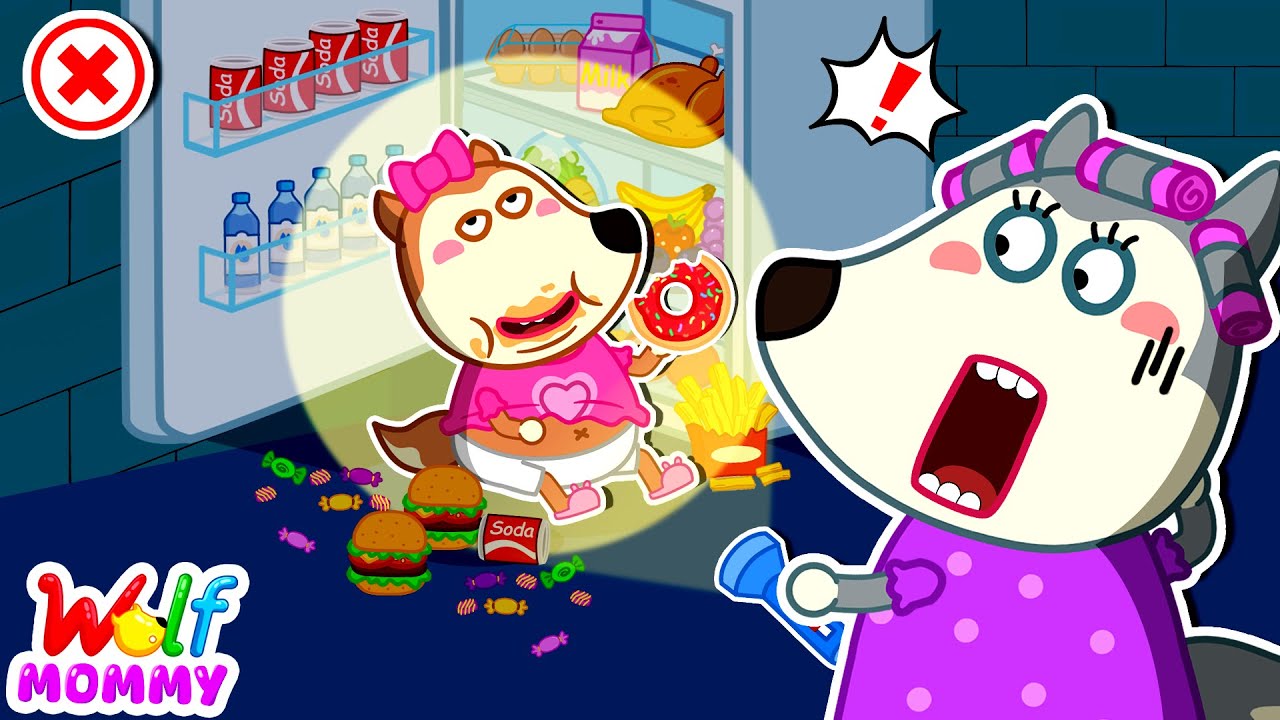 Caught Sneaking Food from Fridge at Midnight? Don't Overeat! | Good Habits | Mommy Wolf Kids Cartoon