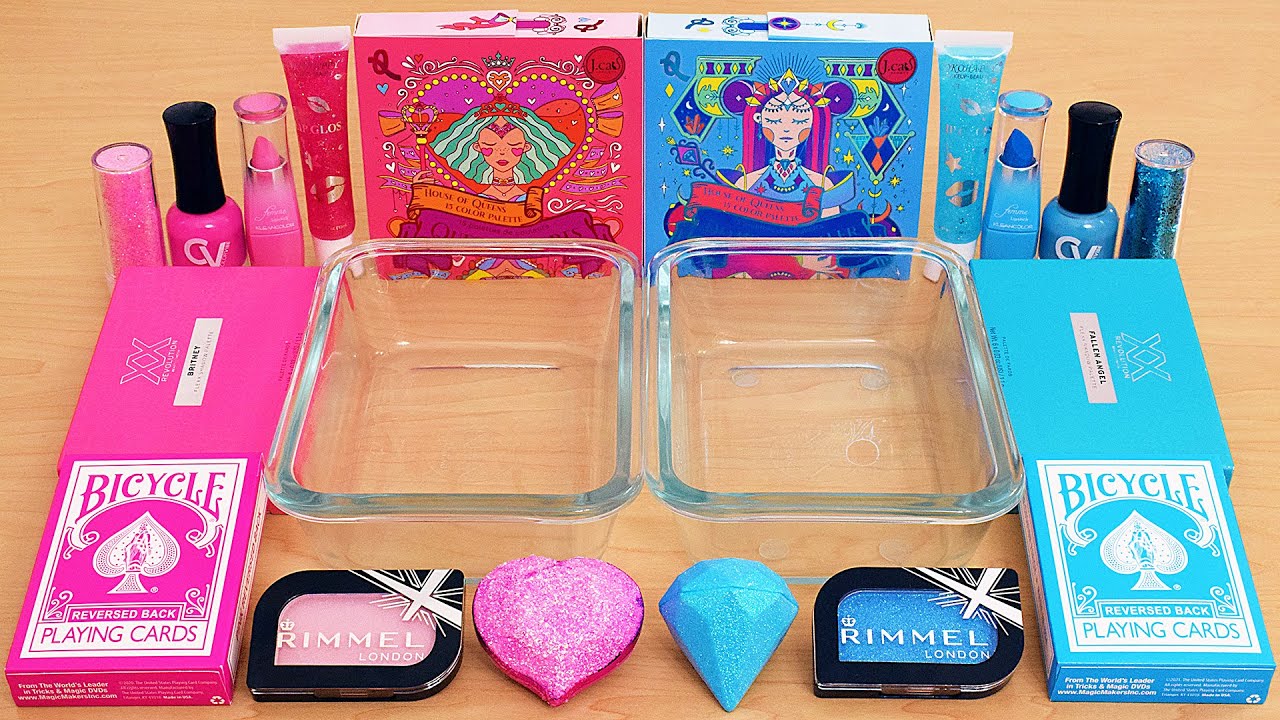Pink vs Blue - Mixing Makeup Eyeshadow Into Slime ASMR