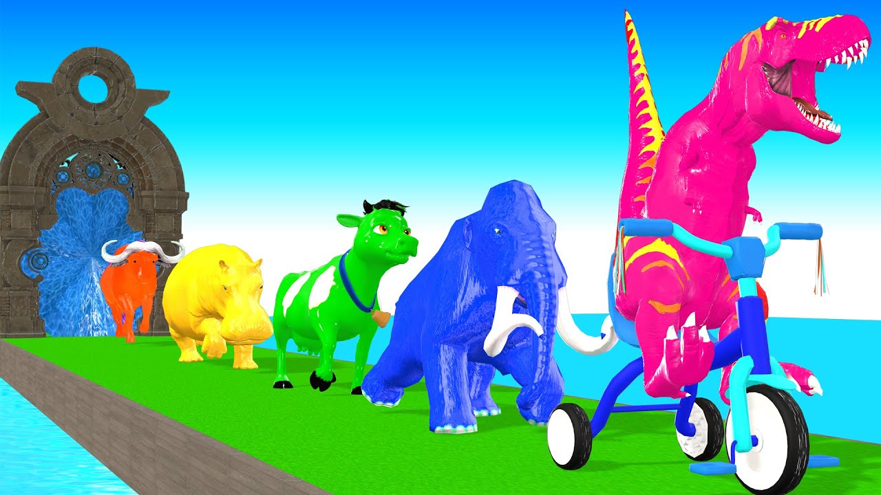 Paint Animals Cow Cartoon, Buffalo, T-Rex Dinosaur, Mammoth Elephant Animal crossing Fountain