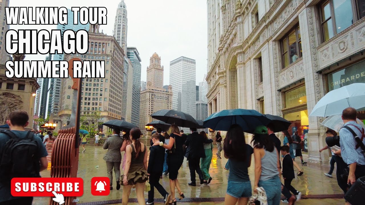 Summer Rain Walking Tour in Chicago | 4K Rainy Day Experience