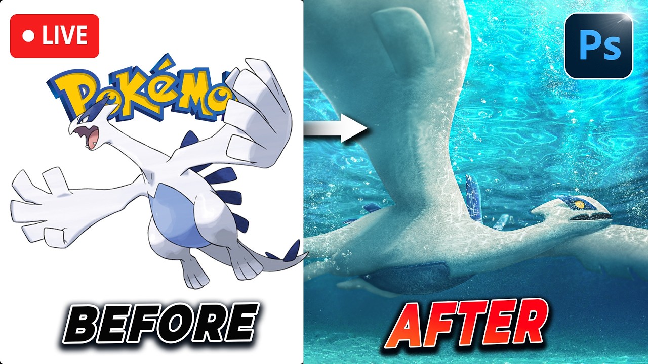 Turning Pokemon realistic in Photoshop |  Lugia Part 1 (Full Screen)