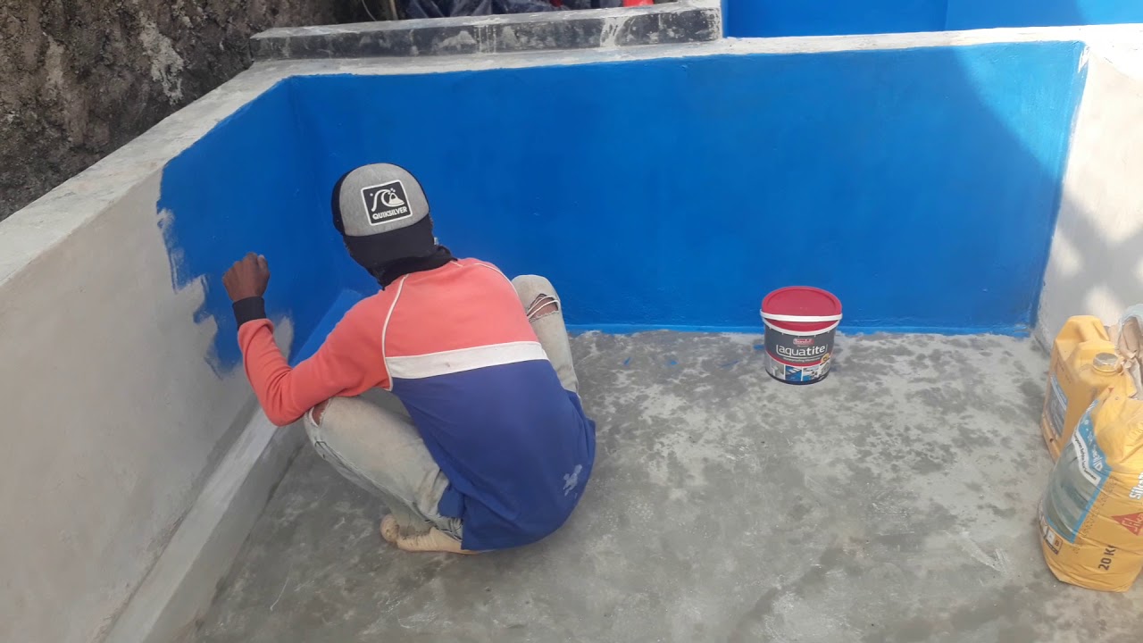 Finishing kolam koi, pengecoran, waterprofing dan pengecatan