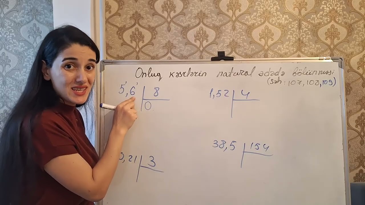5-ci sinif riyaziyyat.  Onluq kəsrlərin natural ədədə bölünməsi. Səh 107, 108, 109