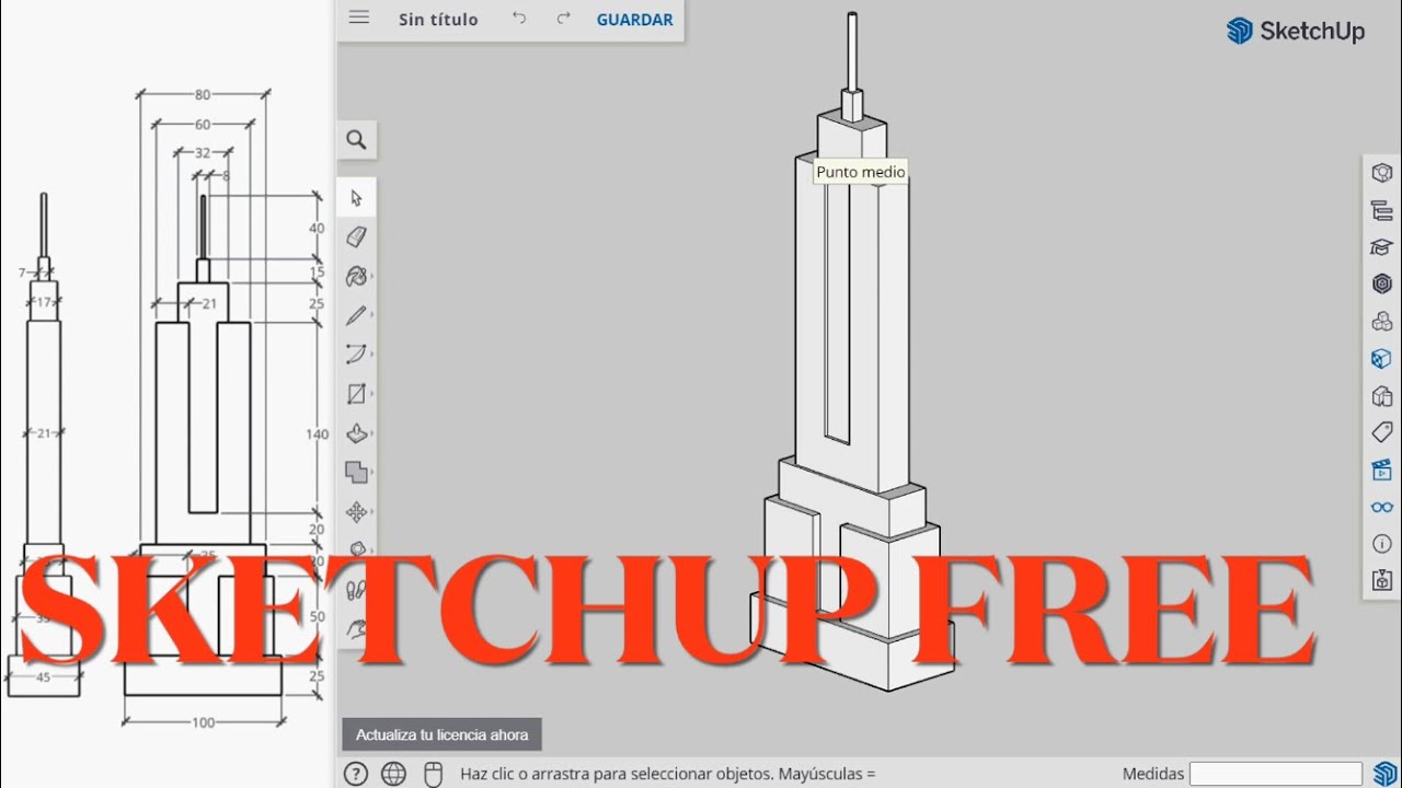SKETCHUP online 3D. Dibujar el Empire State, con enlace al plano. Drawing, dessiner, link. Free.