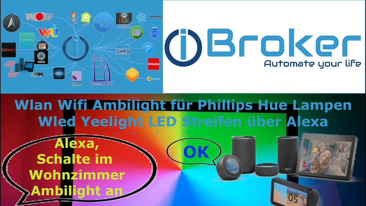 Wlan Wifi Ambilight für Phillips Hue Lampen Wled Yeelight LED Streifen über Alexa IoBroker Hyperion