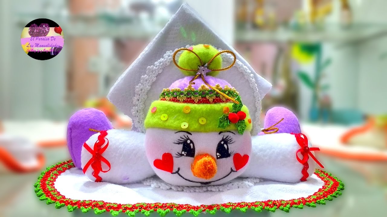 Servilletero en forma de muñeco de nieve con Cds reciclados (Moldes Gratis) | Galería de Creatividad