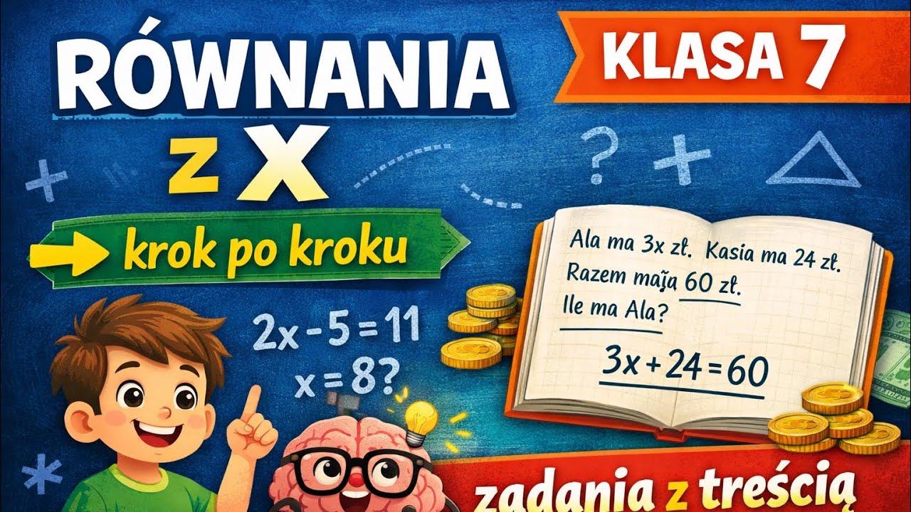 Równania z niewiadomą X . Przygotowanie do sprawdzianu . Klasa 7. Zadania z treścią 