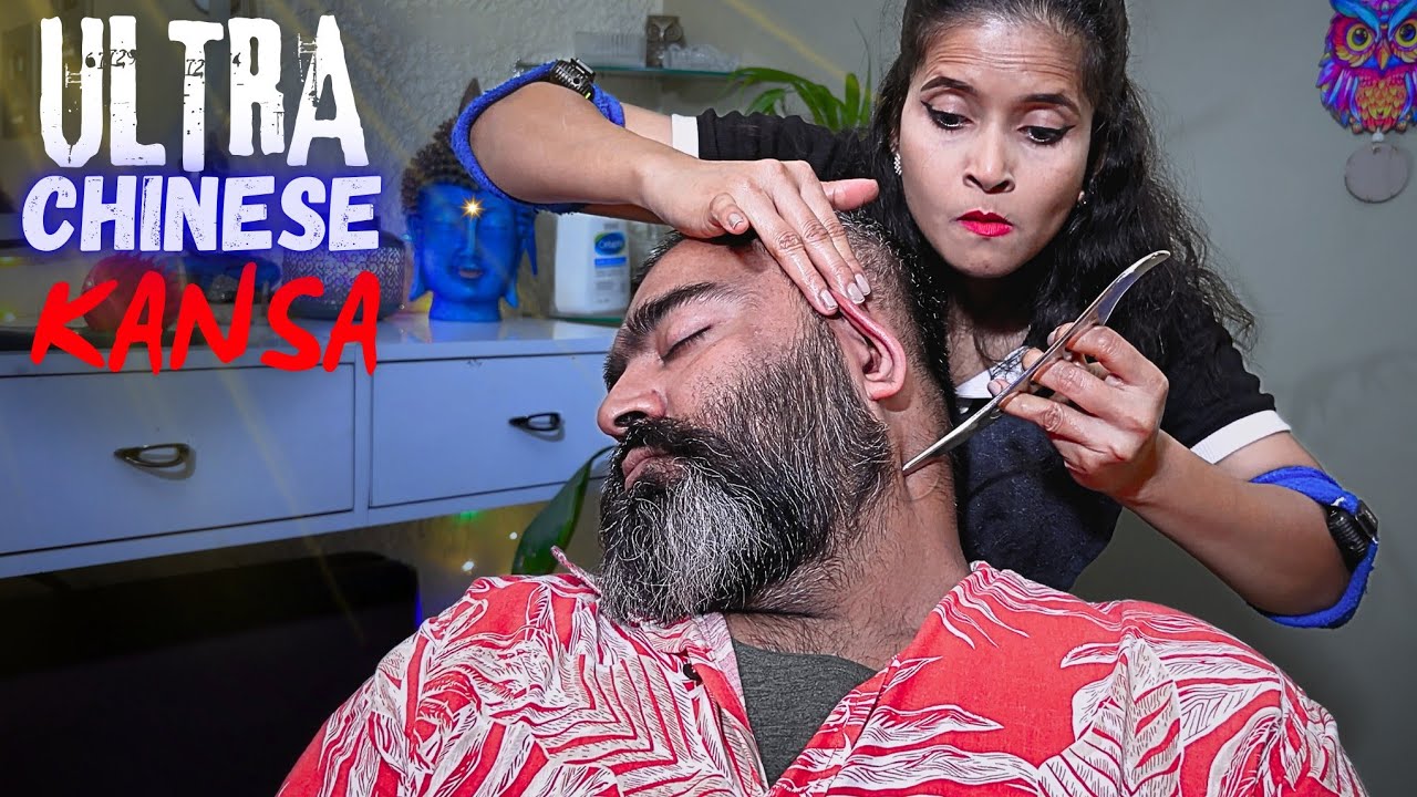 Realistic Head Massage ASMR Sounds | Ultra Pressere Chinese Iron Kansa Neck & Ear Massage